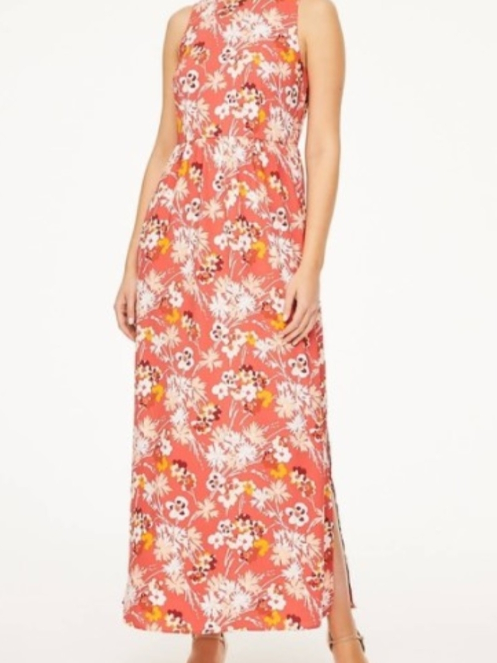 LOFT Coral Floral Sleeveless Maxi Dress